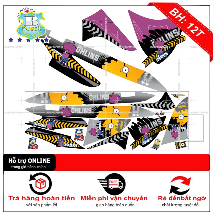 ( Quí khách vui lòng mang ra tiệm cho thợ dán ) Tem Click 110 minion đen