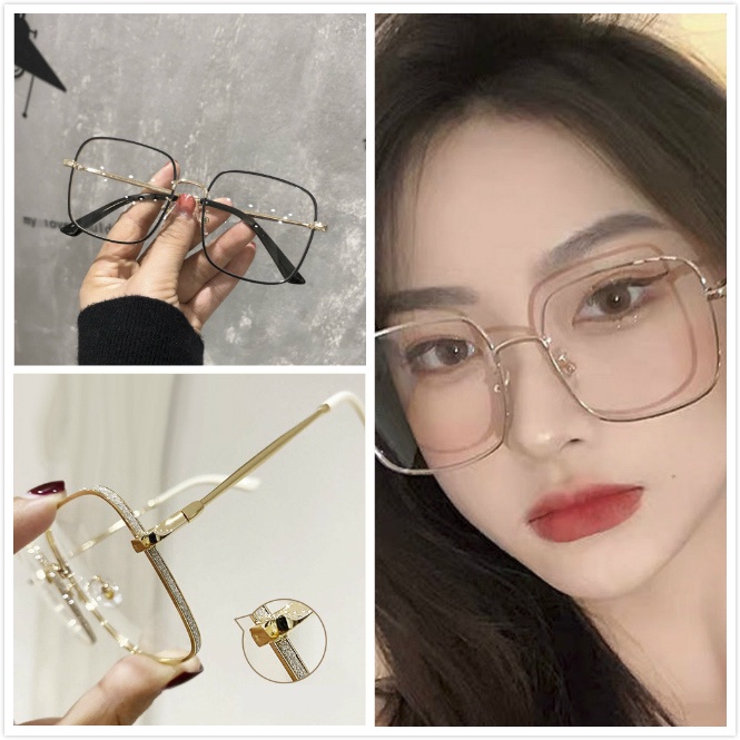 Kính Gọng Kim Loại Màu Đen Chống Tia Bức Xạ / Ánh Sáng Xanh Cho Nữ