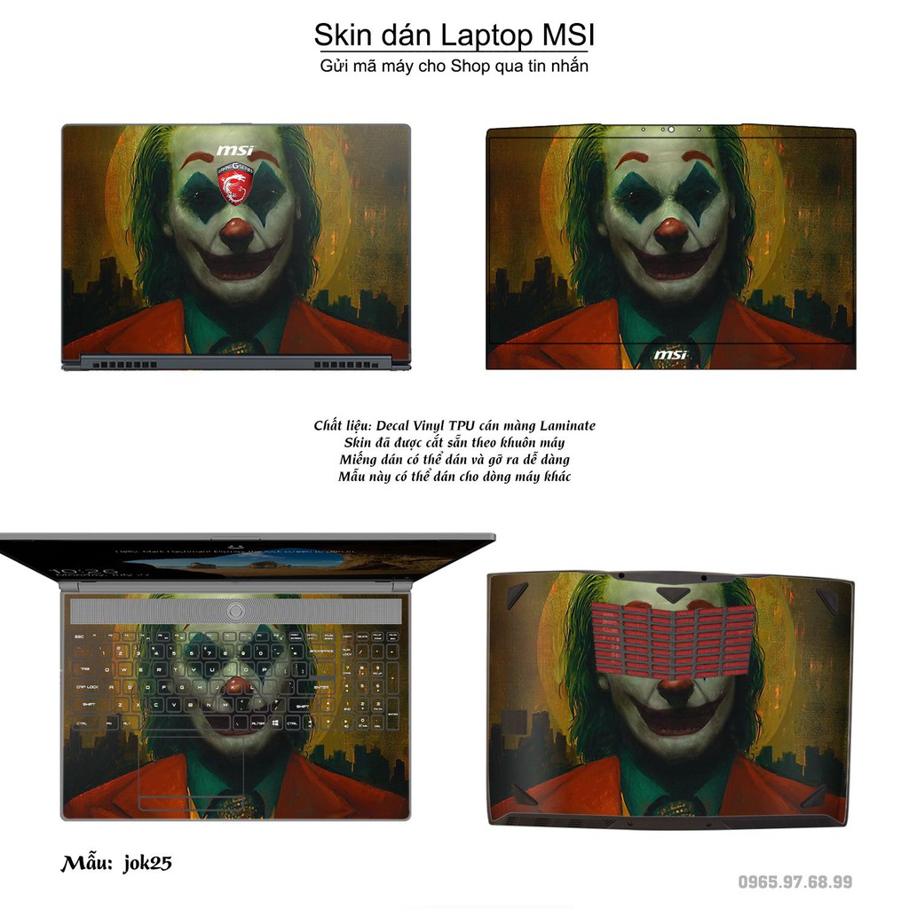 Skin dán Laptop MSI in hình Joker nhiều mẫu 4 (inbox mã máy cho Shop)