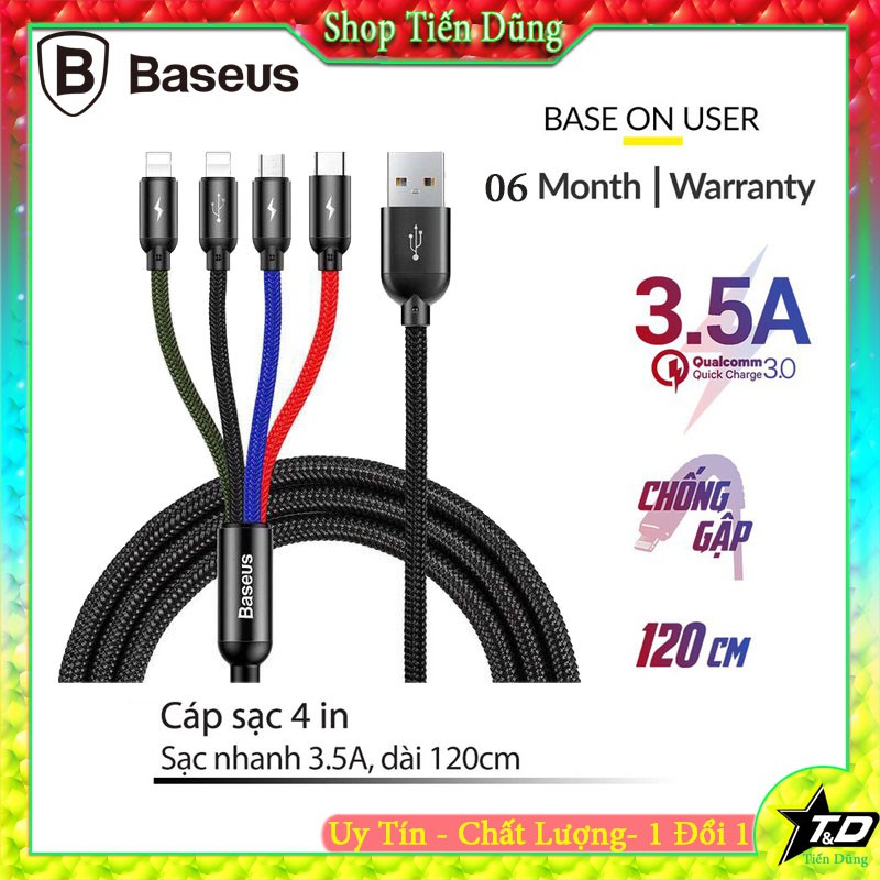 Cáp sạc Baseus và truyền dữ liệu tốc độ cao 4 cổng sạc Baseus Rapid Series 4 in 1 Cable (type-c, micro, 2 lightning )