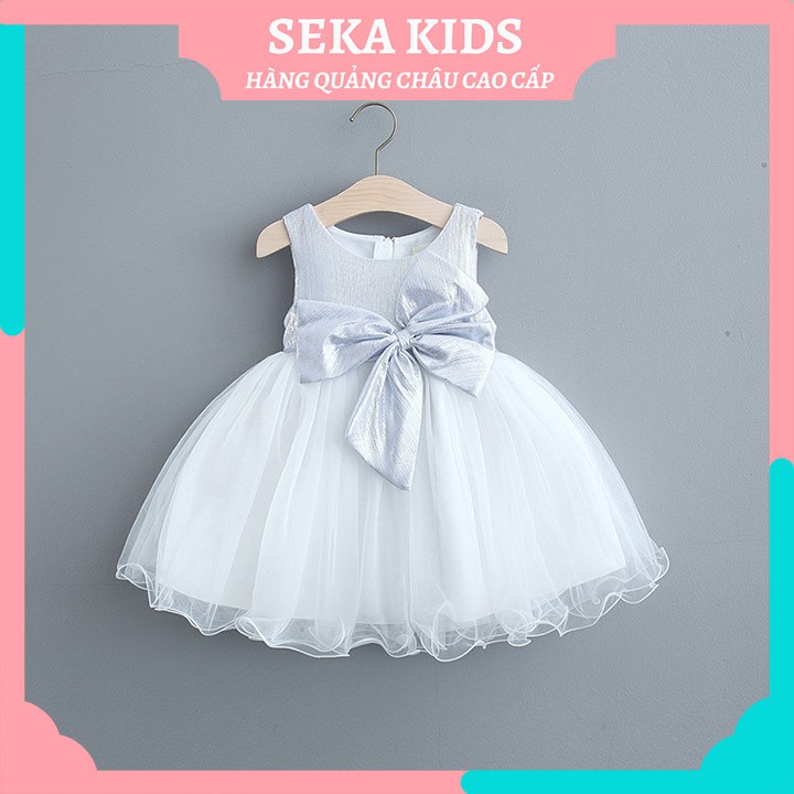 Váy cho bé gái đẹp đầm công chúa họa tiết nơ eo voan xòe mùa hè siêu xinh cho trẻ em màu hồng, trắng SEKA STORE 2103.17