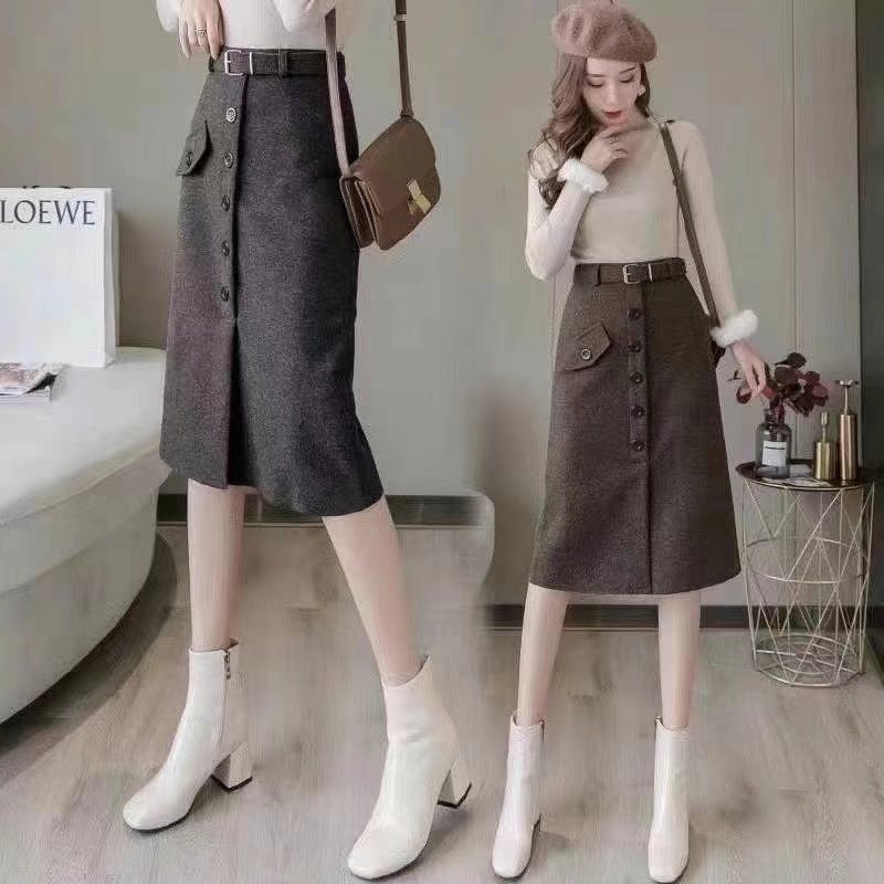 Chân váy dạ kẻ kèm đai - Hàng Quảng Châu loại 1
