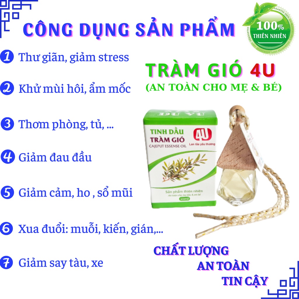 Tinh dầu tràm nguyên chất chai treo 4U đa công dụng, an toàn cho mẹ bầu và em bé