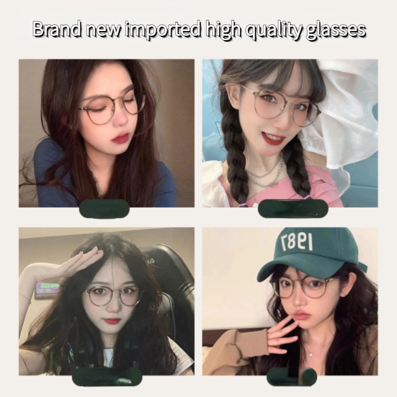 (KIQI-FASHION) COD Mắt Kính Gọng Tròn Bằng Kim Loại Chống Ánh Sáng Xanh Chống Bức Xạ Thời Trang Chất Lượng Cao Cho Nữ