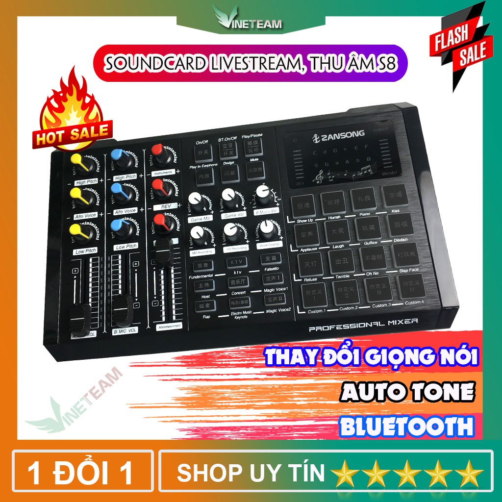 Sound card S8 2020 Có 2 Cổng Mic Và Tích Hợp Cổng Nhạc Cụ✔Hát Karaoke Live tream Thu Âm Thế Hệ Mới✔ K