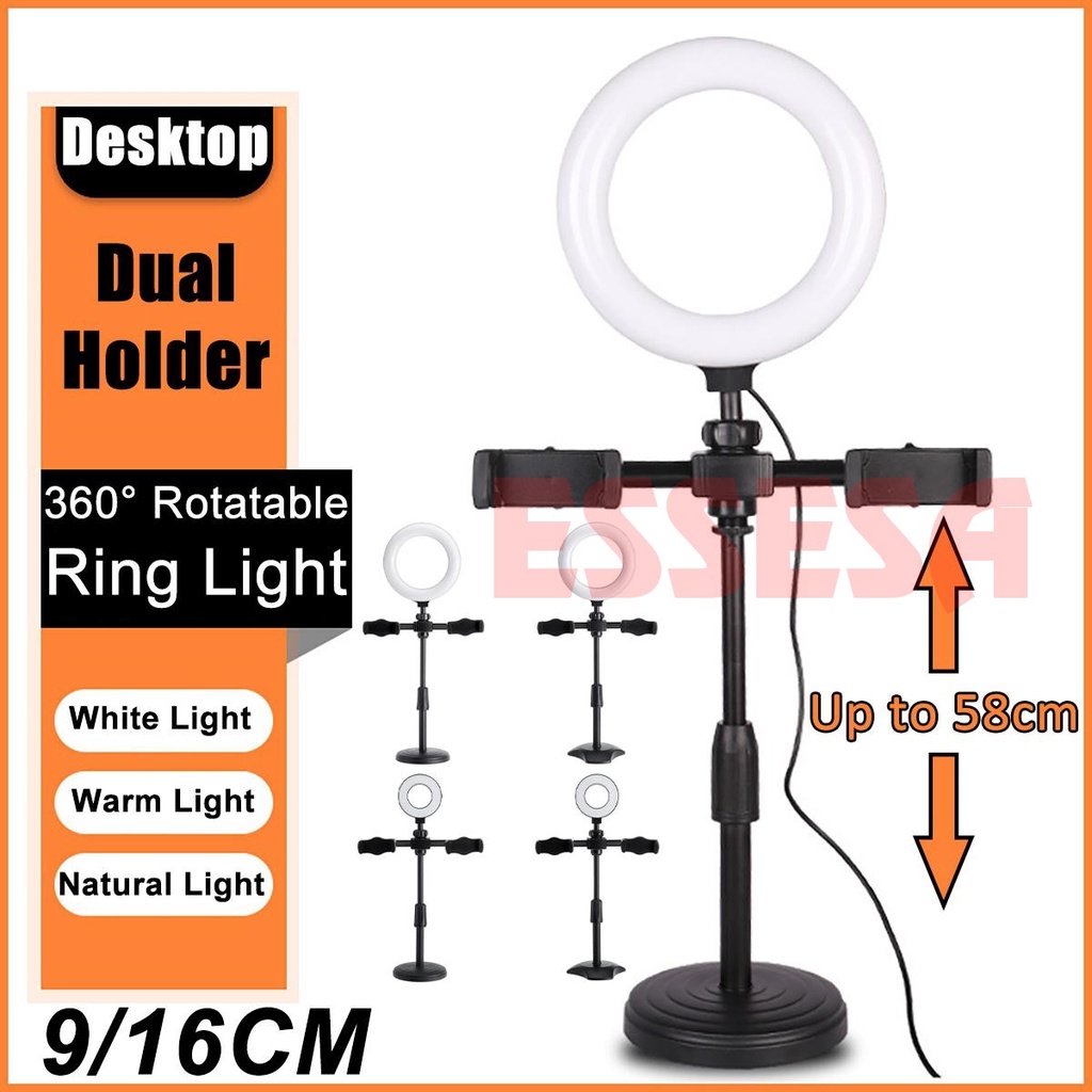 Đèn livestream để bàn có 2 kẹp điện thoại