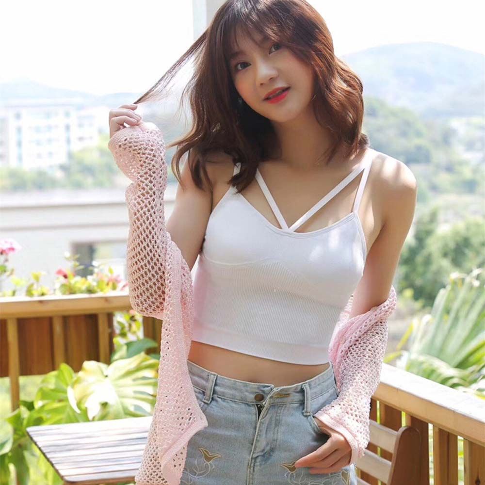 Áo Hai Dây Sọc Gân Có Mút Nâng Ngực Cổ Chữ V Đơn Giản Nhiều Màu Sắc Tự Chọn Thời Trang Dạo Phố Cho Nữ