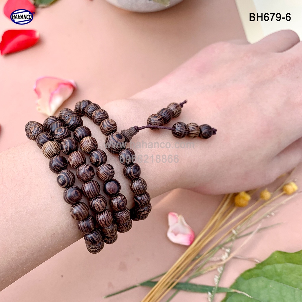 Chuỗi Tràng 108 hạt gỗ Mun Đuôi Công vân gỗ siêu đẹp - An Yên - Thịnh Vượng - BH679