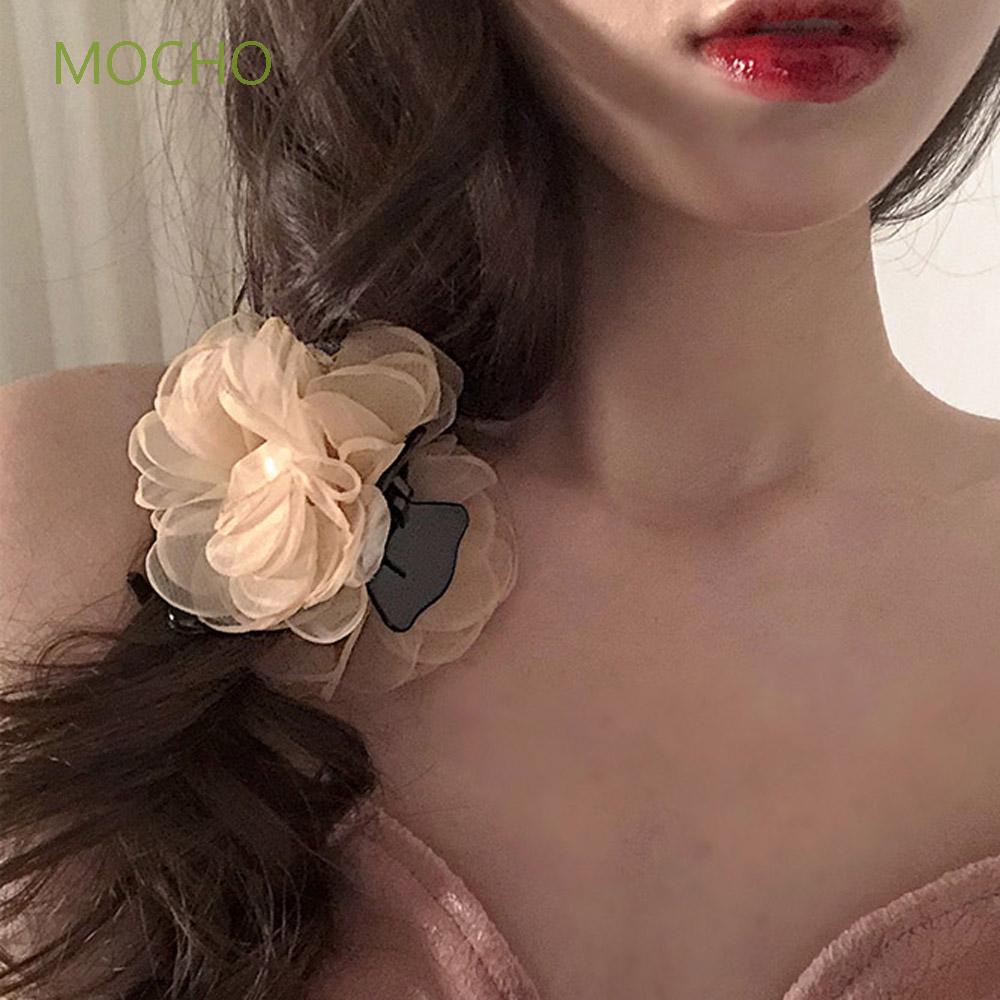 Kẹp Tóc Càng Cua Đính Hoa Vải Lưới Thời Trang Thanh Lịch Cho Nữ