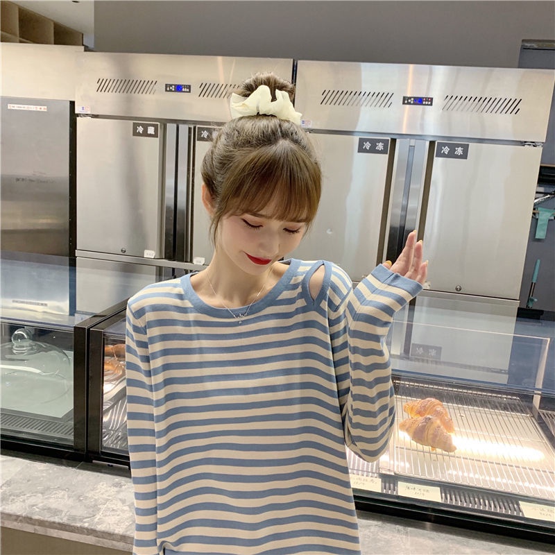 Áo Sweater Tay Dài Dáng Rộng Họa Tiết Kẻ Sọc Phong Cách Phương Tây Thời Trang Mùa Thu Cho Nữ