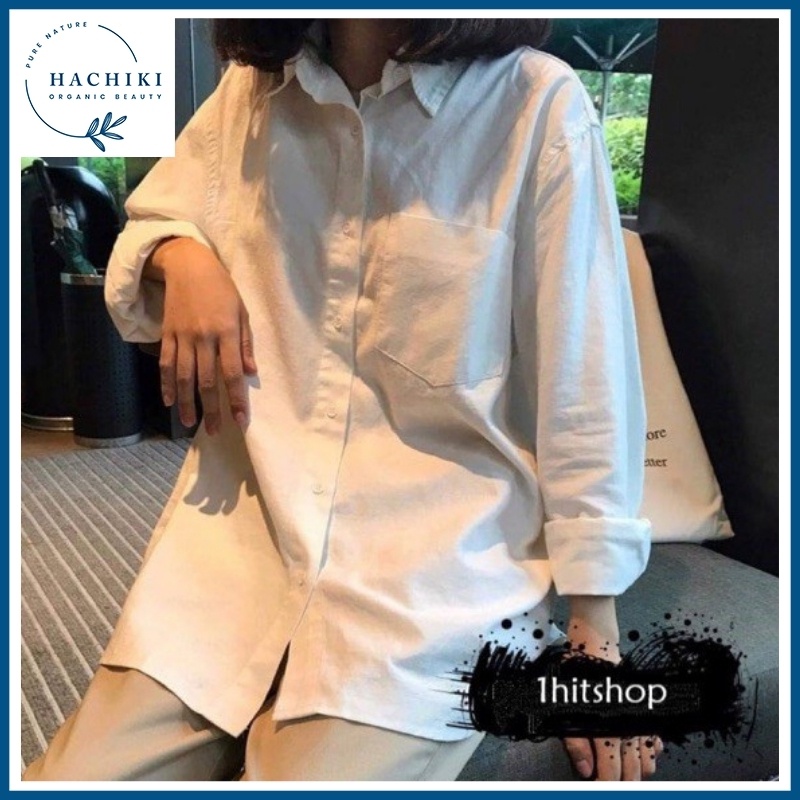 Áo sơ mi nữ form rộng TRƠN Basic Unisex Dáng Rộng Trắng và Đen Kiểu áo sơ mi nữ tay dài form rộng suông HACHIKI