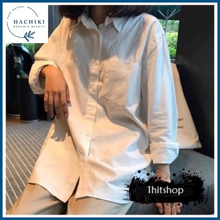 Áo sơ mi nữ form rộng TRƠN Basic Unisex Dáng Rộng Trắng và Đen Kiểu áo sơ mi nữ tay dài form rộng suông HACHIKI