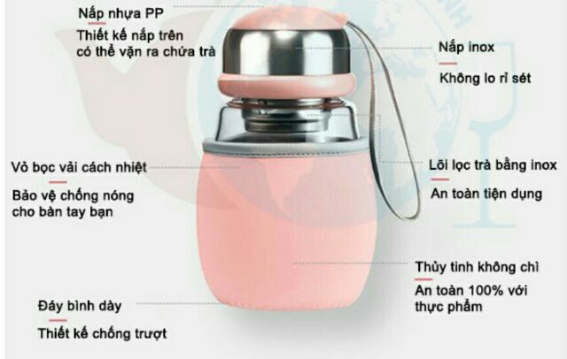 Bình thùy tinh có lõi lọc 400ml