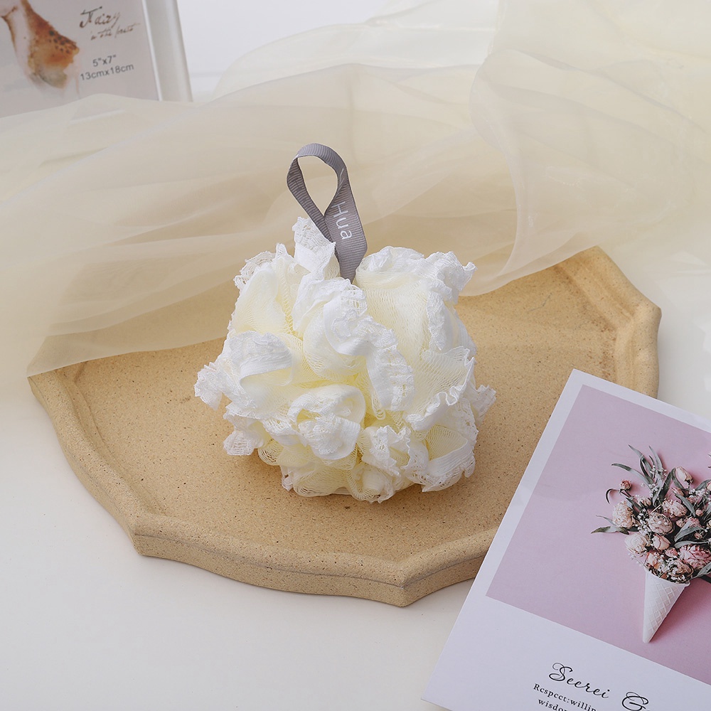 Bông Tắm Hai Lớp Mềm Mại Phối Ren Màu Trơn Kích Thước Lớn 12cm