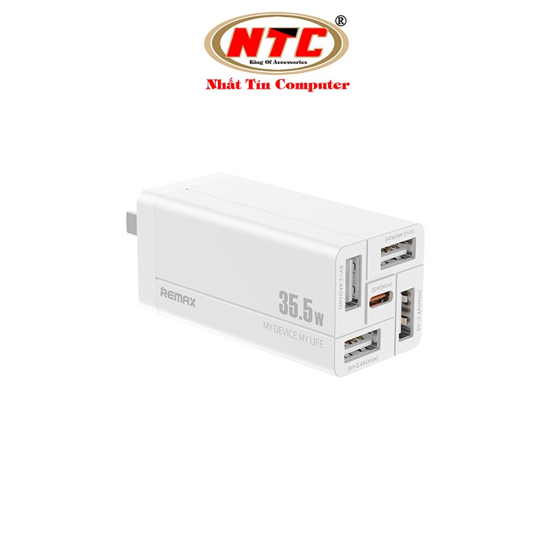 Cốc sạc nhanh 5 cổng Remax RP-U66 35.5W USB 2.4A và PD TypeC 20W (Trắng) - Hãng phân phối