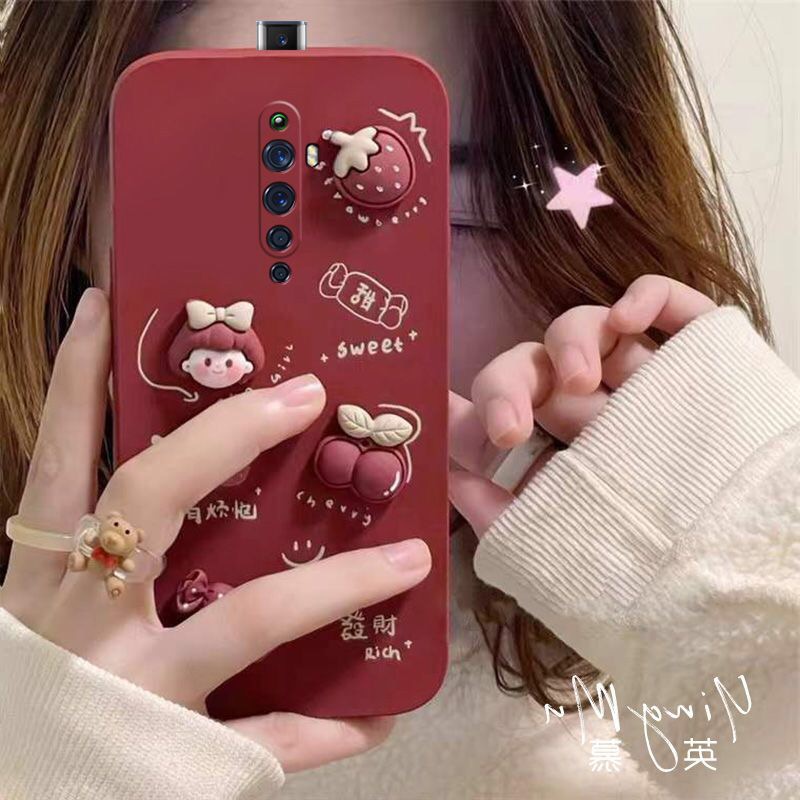 Ốp điện thoại silicon mềm màu kẹo hình cô gái 3d màu đỏ rượu vang độc đáo cho OPPO Reno2F Reno Reno2 Reno5 Reno5pro