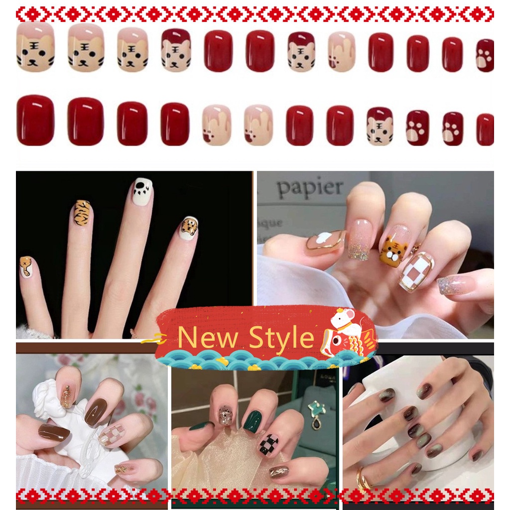 [Hàng mới về] Set 24 Móng Tay Giả Kèm Keo Dán Diy R300-R328