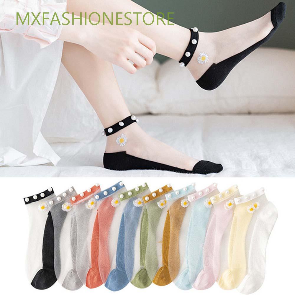 Đôi vớ xuyên thấu siêu mỏng co giãn thoáng khí in hình hoa cúc nhiều màu thời trang mùa hè cho nữ