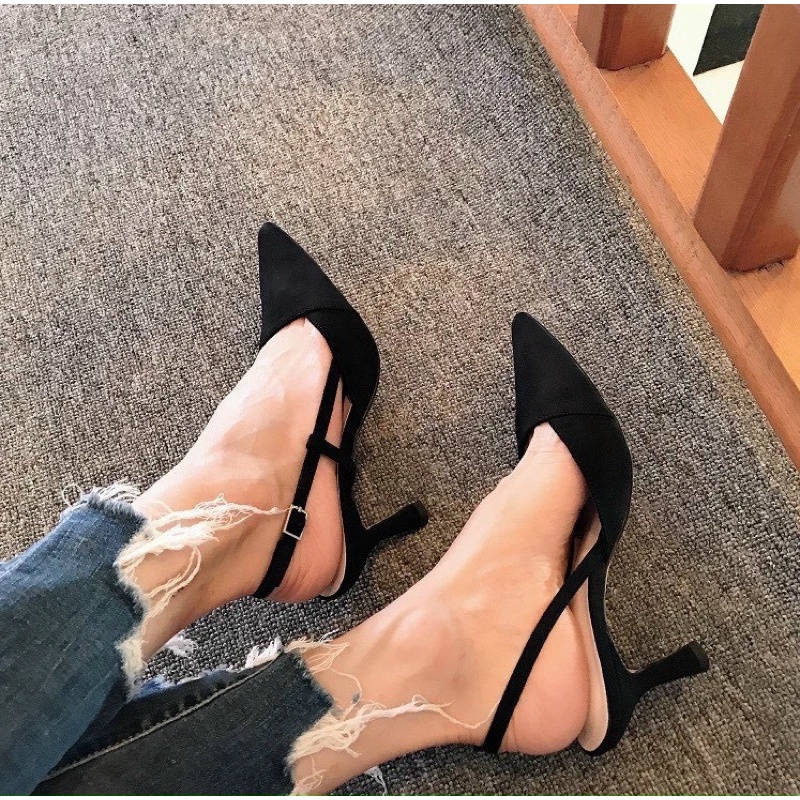 Giày slingback Malena liên sườn mũi vá vải