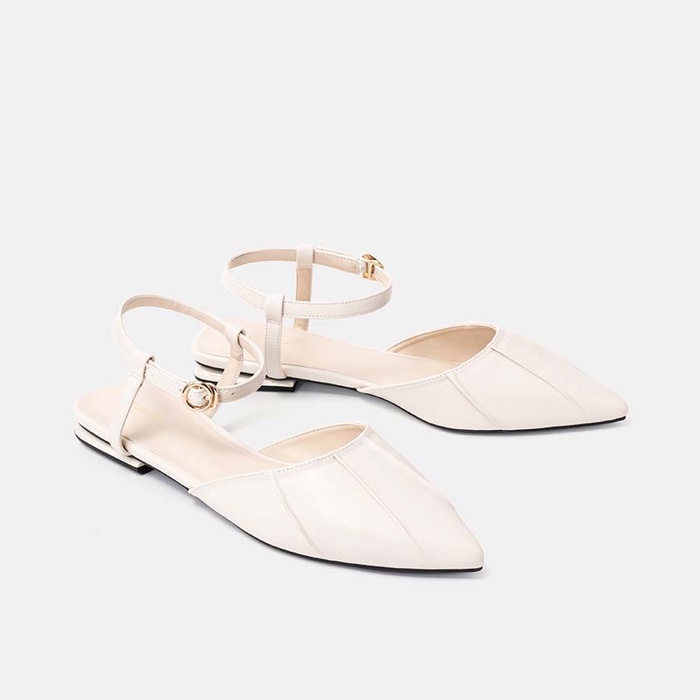 Giày Búp Bê Nữ Thời Trang 3cm JUNO Mũi Nhọn Mặt Giày Xếp Ly Cách Điệu BB03079