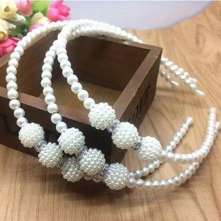 Bờm cài tóc đính hạt giả ngọc màu trắng