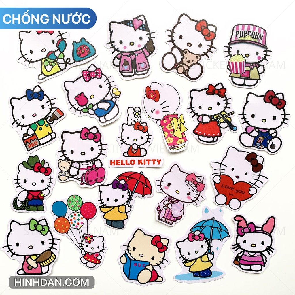 Sticker HELLO KITTY dễ thương chống nước dán nón bảo hiểm, tủ, đàn guitar, laptop, máy tính, xe | BigBuy360 - bigbuy360.vn