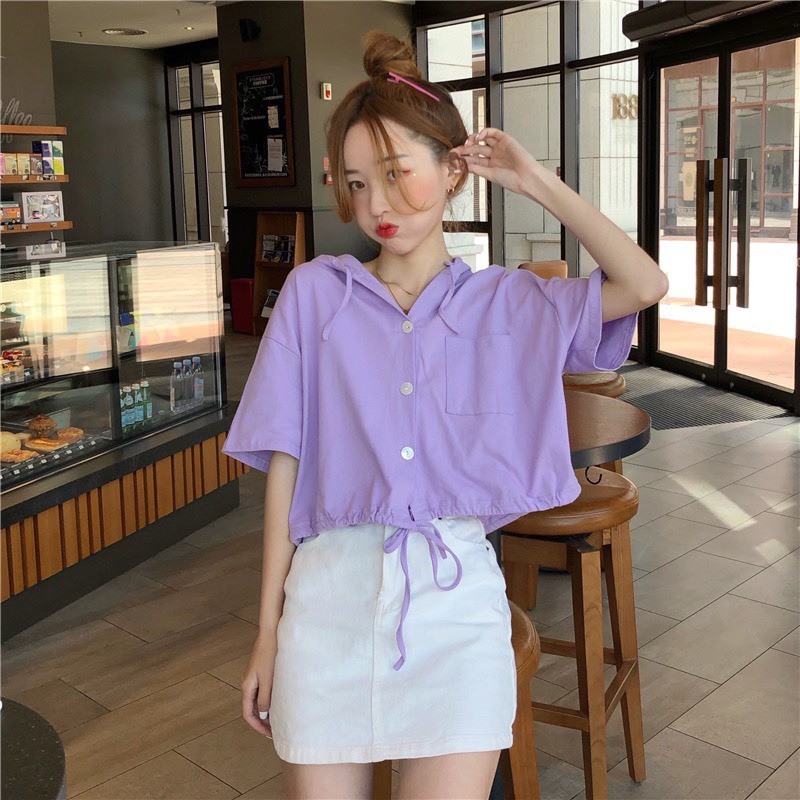 Áo croptop kiểu phối nón có dây rút eo tăng chỉnh size cho nàng thơ ❤️
