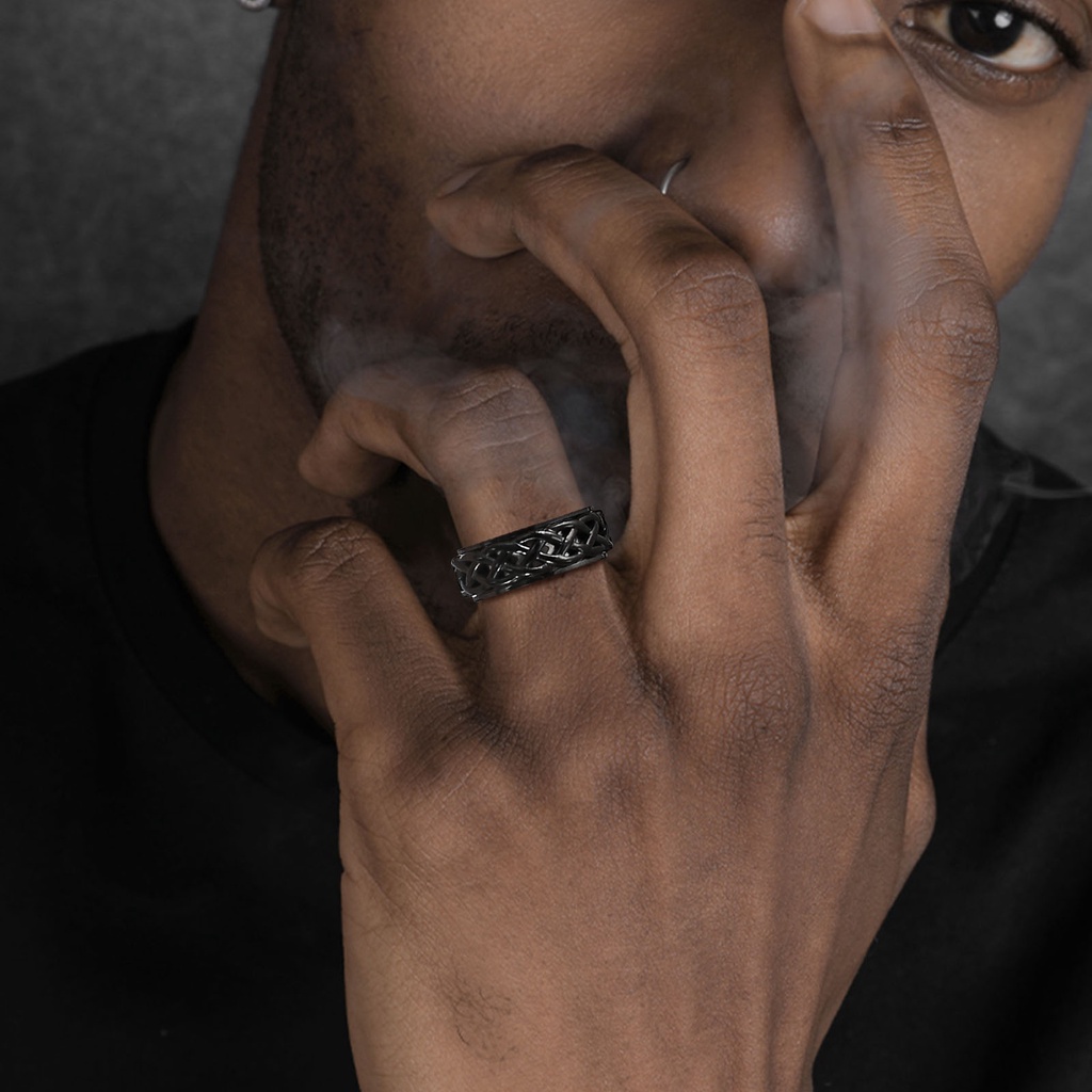 Nhẫn Đeo Tay 8mm Màu Đen / Bạc Bằng Thép Không Gỉ Phong Cách Viking Dành Cho Nam