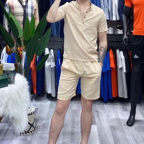 Bộ đũi nam cộc tay cổ tàu, chất đũi Thái, form chuẩn mặc mát lạnh, thoáng mát thấm hút mồ hôi | BigBuy360 - bigbuy360.vn