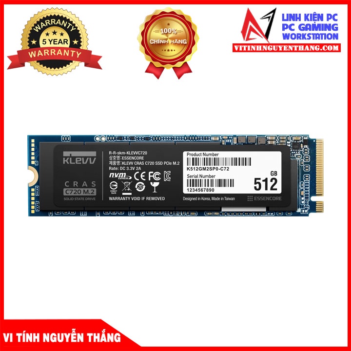 Ổ cứng SSD KLEVV CRAS C720 512GB M2 NVME GEN3X4 new chính hãng