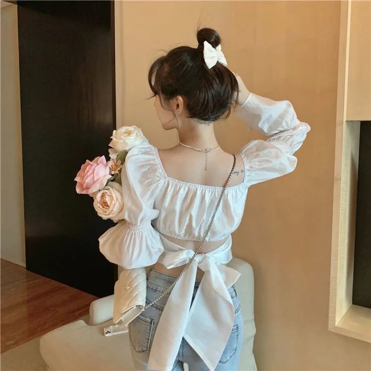 Jiashucheng Áo Kiểu Tay Phồng Dài Hở Rốn Thời Trang Quyến Rũ Cho Nữ