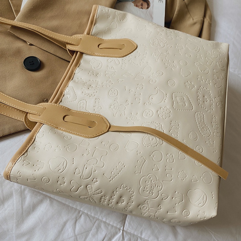 Túi Xách Da Mềm Dập Nổi Phong Cách Hàn Quốc Cỡ Lớn Cho Nữ