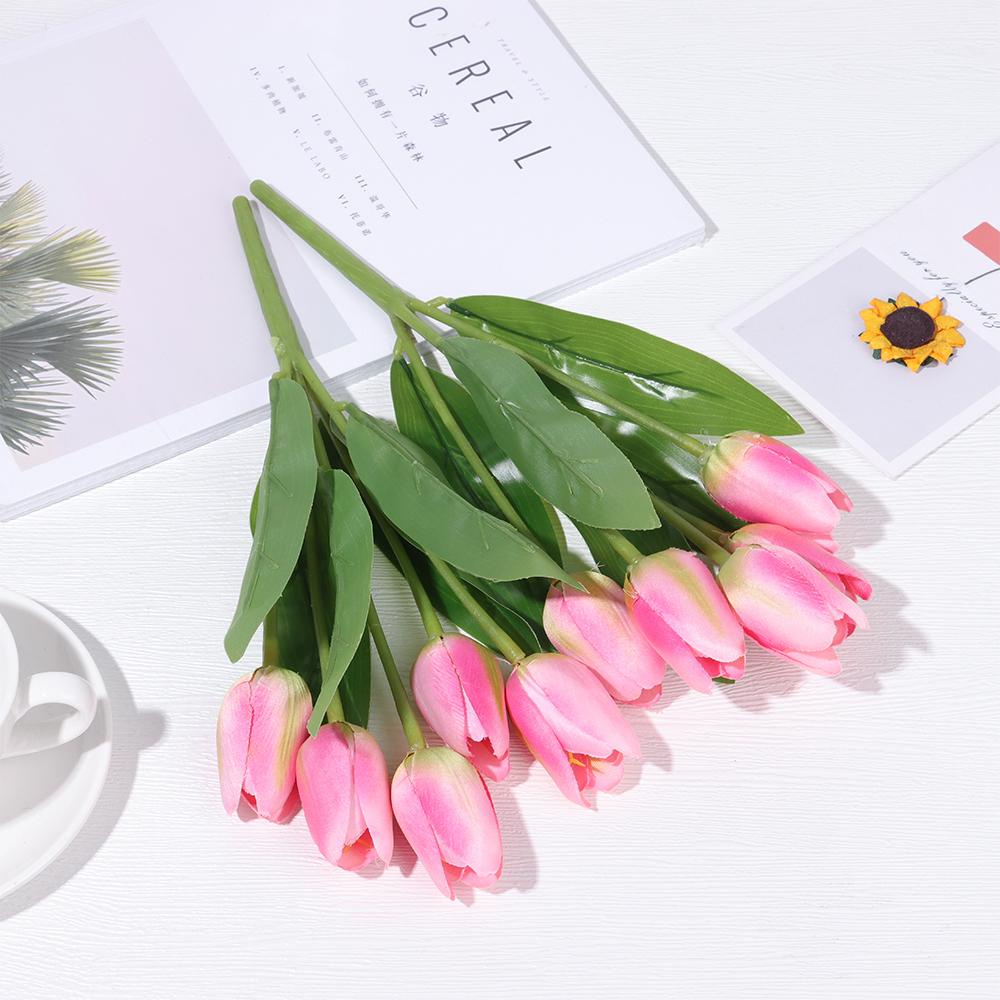 Bó Hoa Tulip Giả Nhiều Màu|Lá Touh Thật Trang Trí Nhà Cửa