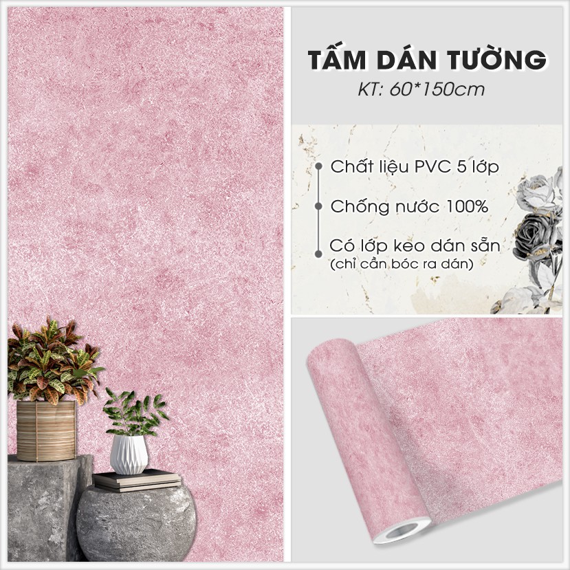 Decal Dán Tường Màu Xi Măng Hồng (v8)| Giấy Dán Decal Chống Bám Bẩn Dễ Dàng Chùi Rửa Dán Phòng Ngủ Theo Phong Cách Cá Nh
