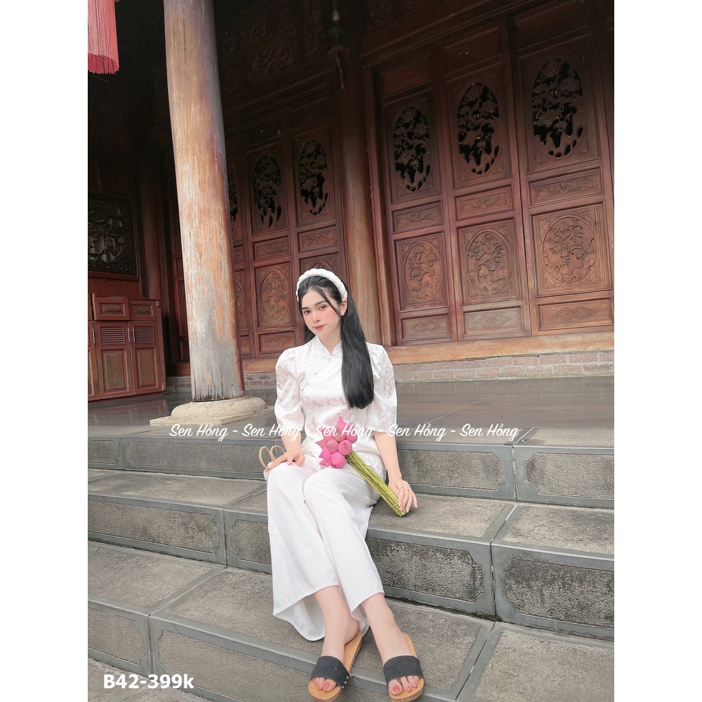 Bộ lụa gấm Phật tử thiết kế vải mềm mịn # đồ lam đi chùa nữ Mẫu cổ tàu vạt chéo xinh xắn # Set đi lễ KÈM QUẦN B42