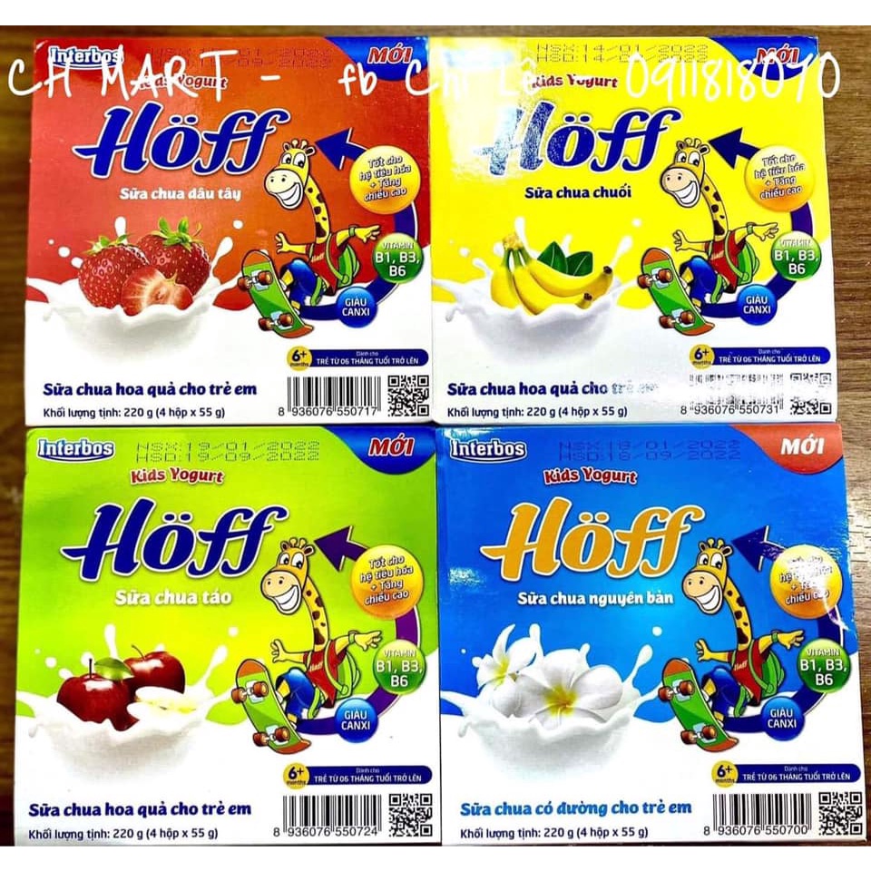 Sữa chua hoa quả HOFF hàng Việt Nam Cao Cấp cho bé từ 6 tháng tuổi vỉ 4 hộp Date Mới