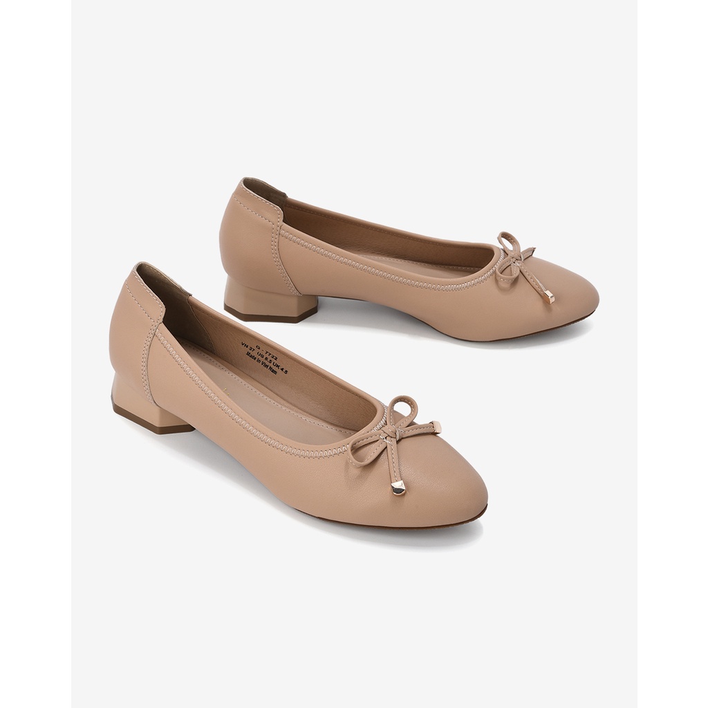 Giày búp bê nữ Đông Hải mũi tròn thiết kế đính nơ đầu khóa kim loại cách điệu 3cm - G7722