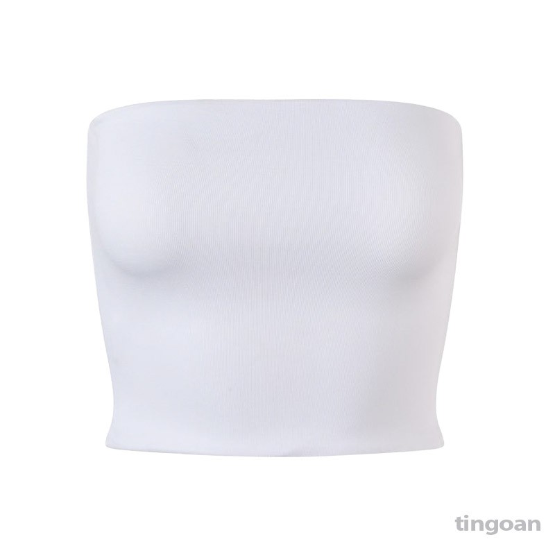 Áo quây ngực dáng ống tingoan không đệm thun trơn croptop nữ dáng ôm màu trơn không dây trắng TUBE TOP/ WH