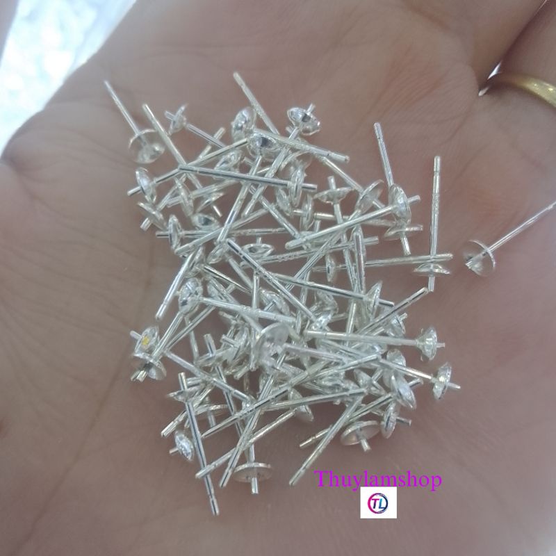 Charm cây đinh bạc s925 làm chốt bông tai xỏ thẳng