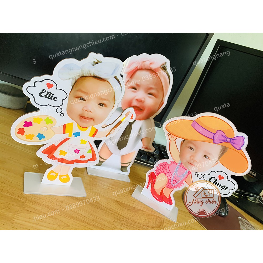 Tượng để bàn chibi cho con yêu dịp sinh nhật, thôi nôi, chất liệu mica sáng bóng, an toàn cho người sử dụng