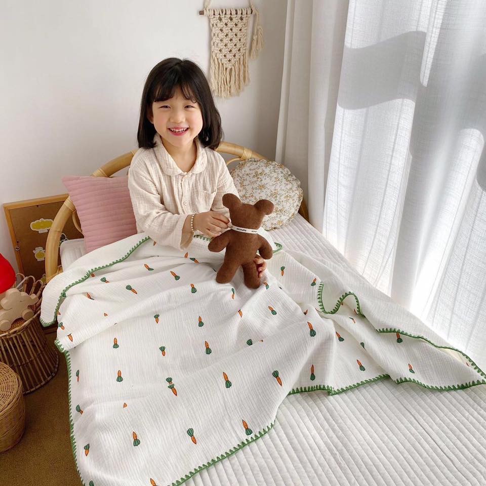 Bộ Chăn - gối xô cotton bo viền Manny  - Chăn gối xô cao cấp cho bé