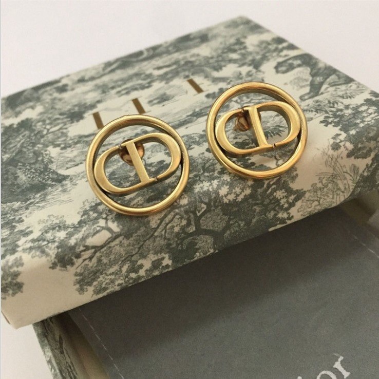 Khuyên Tai Tròn Bằng Thép Titan In Logo Dior Thời Trang Cho Nữ