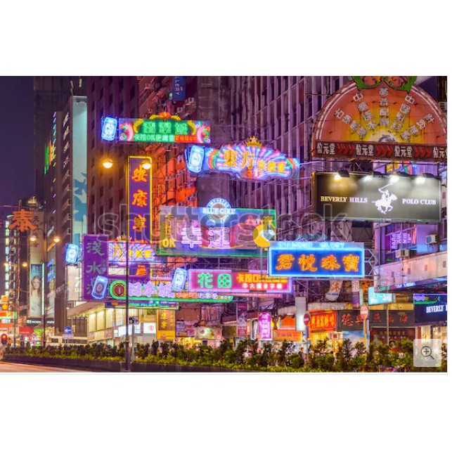 Tranh lụa 3d Hồng Kông Đường Phố Kích Thước 1,5m x 2m HKĐP11