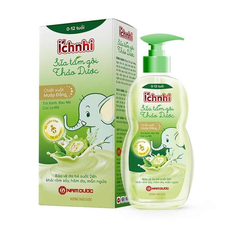 Sữa tắm gội thảo dược Ích nhi ngừa rôm sảy, mẩn ngứa, mềm mịn cho da bé..cho bé