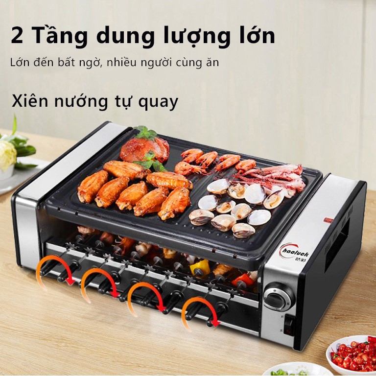 lò nướng bếp nướng 2 tầng không khói tự động quay vừa nướng vừa quay FU122*