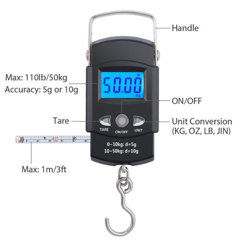 Cân điện tử cầm tay mini 50kg 3D Fishing