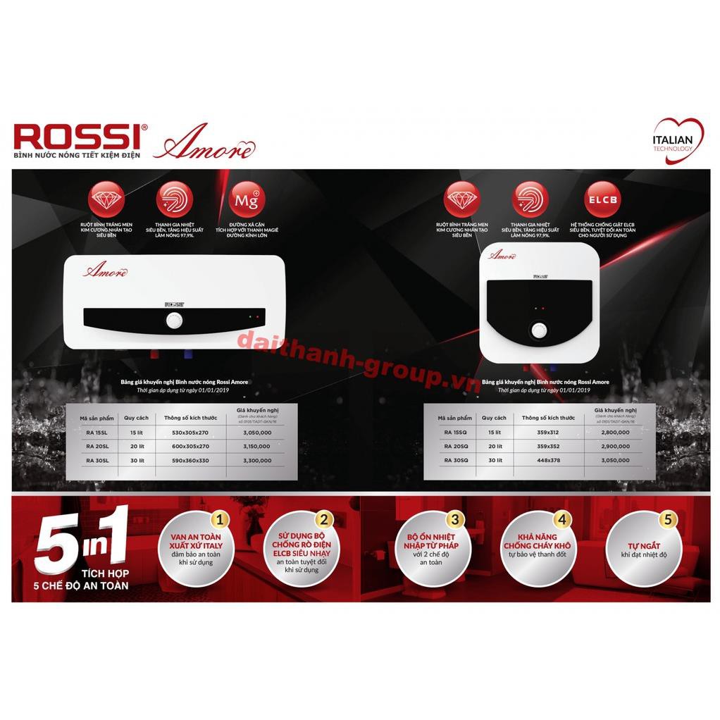 Bình nước nóng 15L Rossi Amore RA 15SQ vuông, chính hãng, bảo hành 7 năm toàn quốc, tân á đại thành online