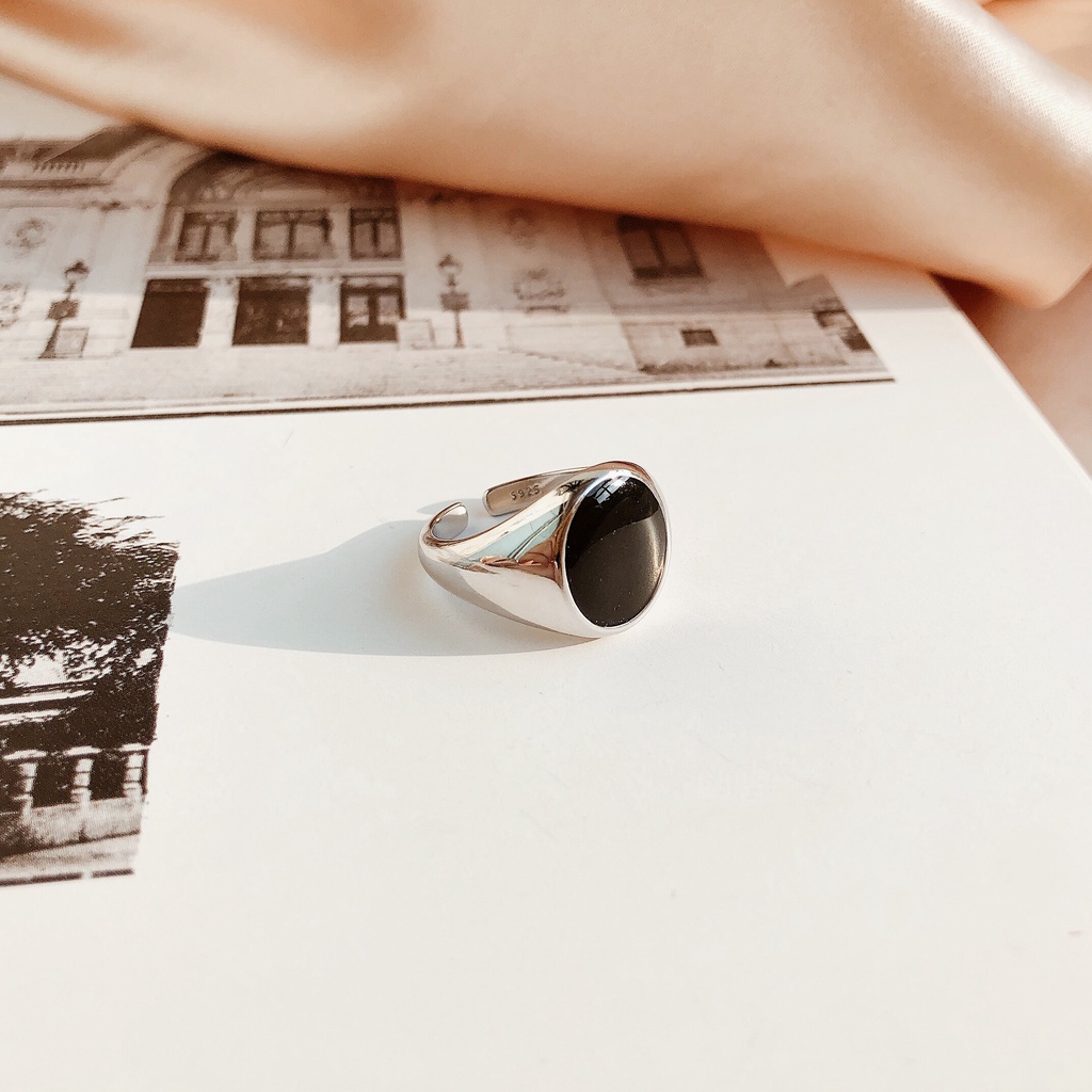 Nhẫn bạc S925_ Nhẫn mặt đen bản to