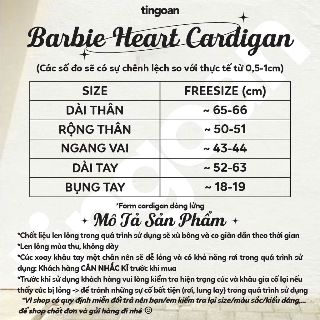 TINGOAN® - Áo len xù cardigan trắng viền đen buộc nơ cổ BARBIE HEART CARDIGAN/WH (PHIÊN BẢN MỚI NHẤT 2023)