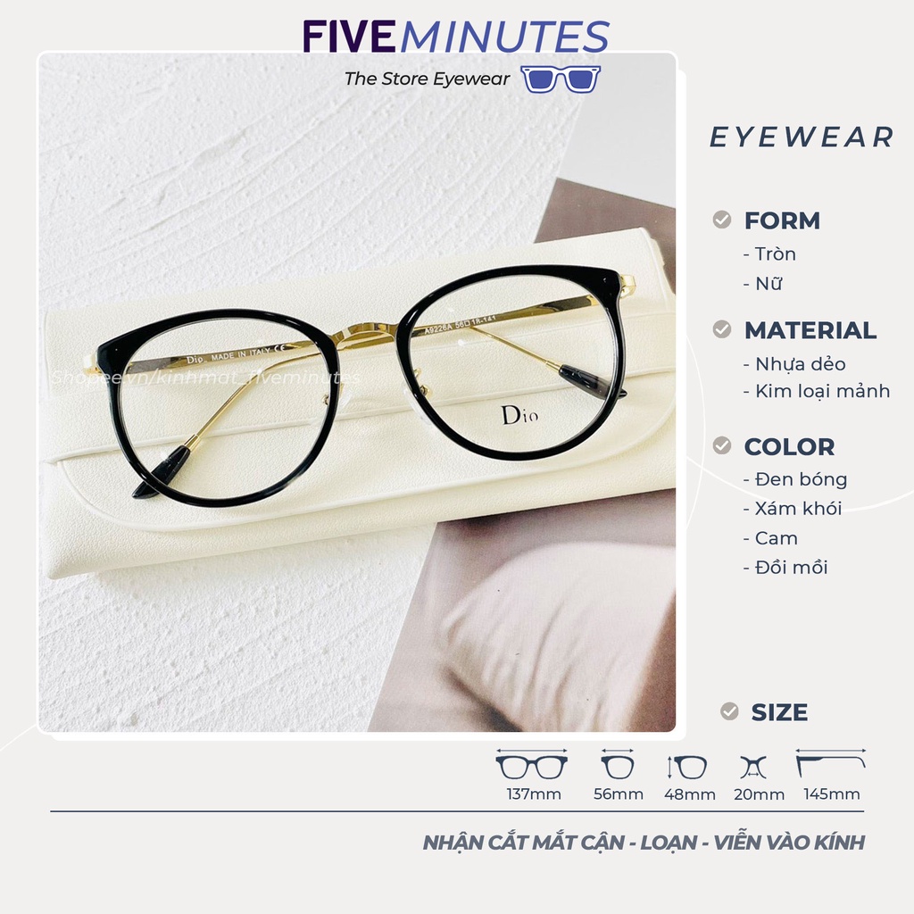Gọng kính cận nữ, kim loại mảnh kết hợp viền mắt nhựa 9228 Fiveminutes dễ đeo
